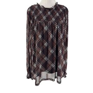 Maurices Women's Brown Black Melody Mesh Plaid Long Sleeve Blouse Size XXL